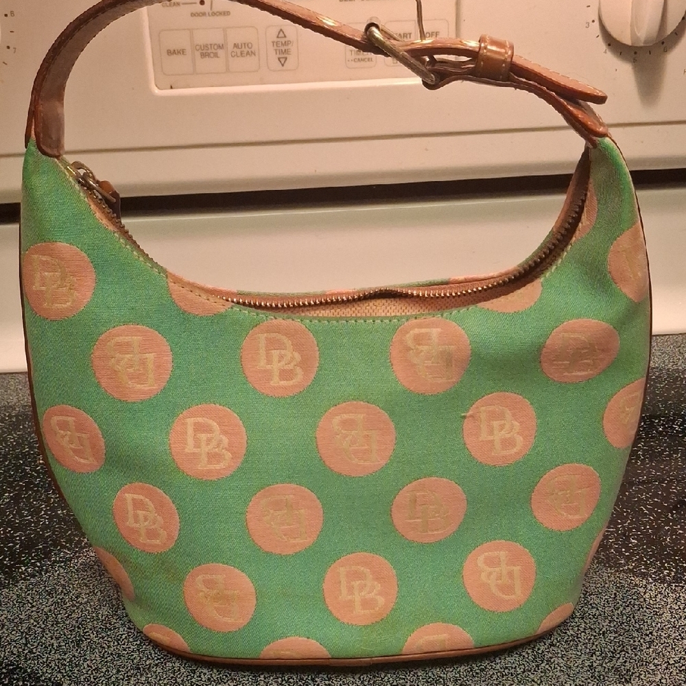 Dooney & Bourke Green Tan Hobo Bag with Polka Dot Pattern